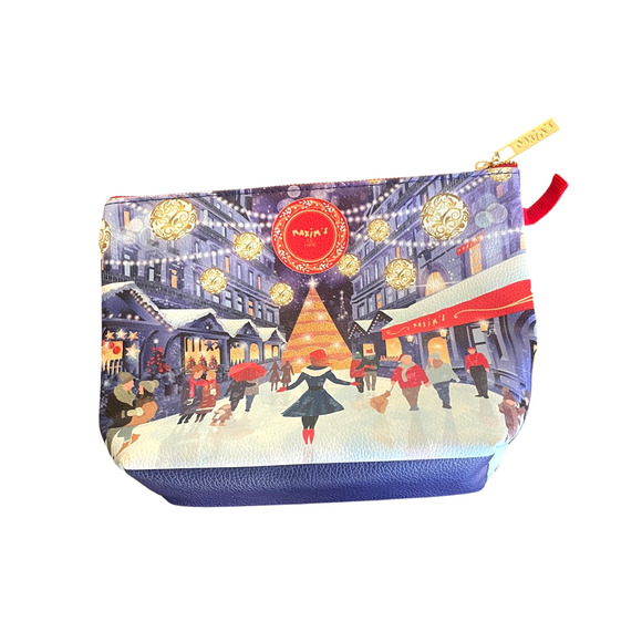 MAXIM'S DE PARIS Christmas in Paris Zip Textured Vinyl MakeUp Holiday Clutch Bag - Picture 6 of 6